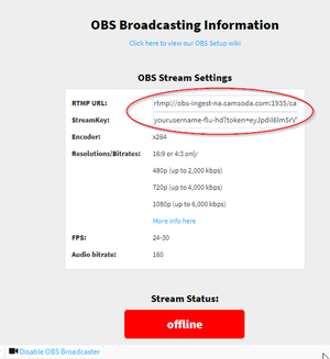 OBS Stream URL and key in browser