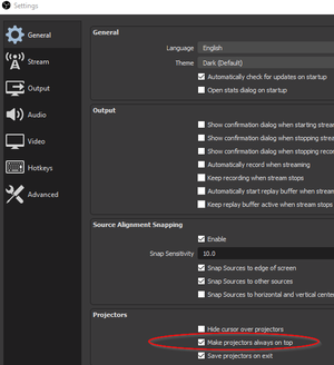Make projectors always on top